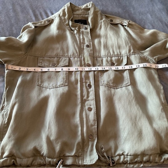RAILS COLLINS JACKET Linen Blend Sage Military Moto Zip Up Snaps Pockets Size L - Picture 15 of 16